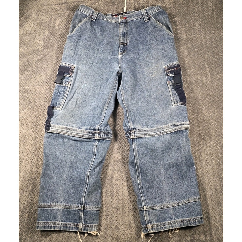 Vintage Bugle Boy Convertible Cargo Jeans Mens 32x28 Baggy Y2K Distressed Skater